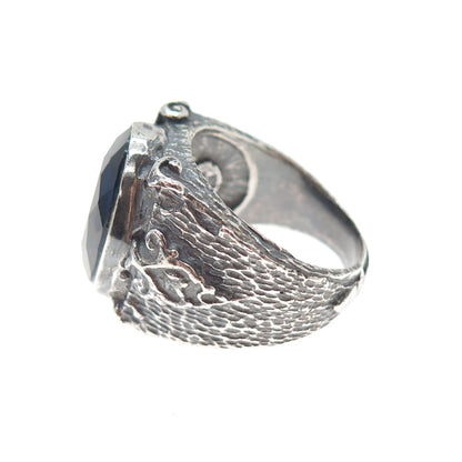 925 Sterling Silver Vintage Lab-Created Sapphire Oxidized Ring Size 10.5