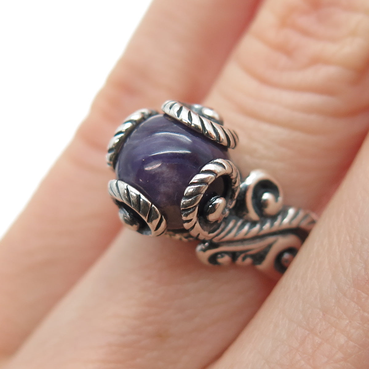 CAROLYN POLLACK 925 Sterling Silver Vintage Real Charoite Swirl Ring Size 5.25