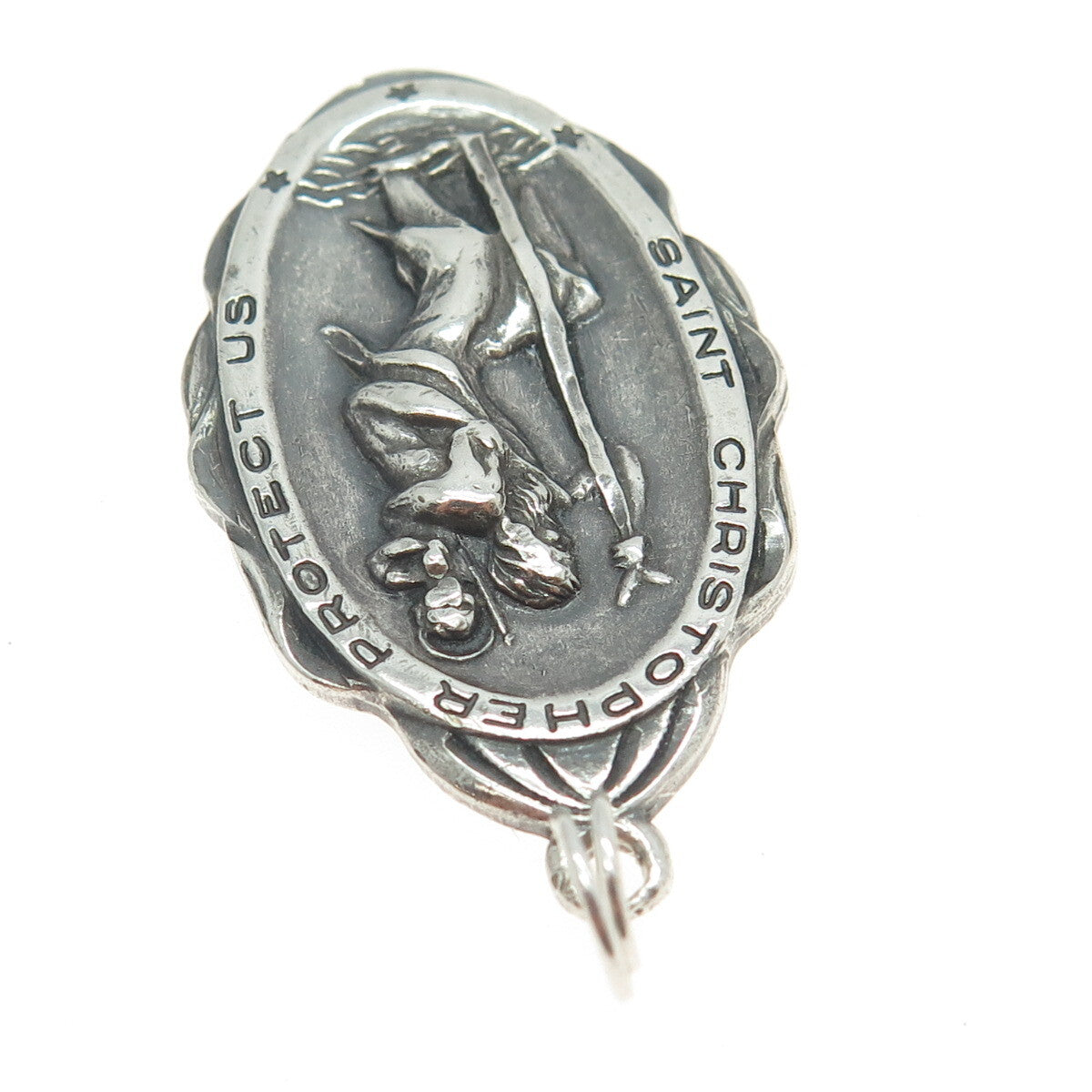 THEDA 925 Sterling Silver Antique Art Deco St. Christopher Religious Pendant