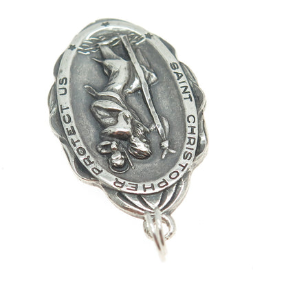 THEDA 925 Sterling Silver Antique Art Deco St. Christopher Religious Pendant