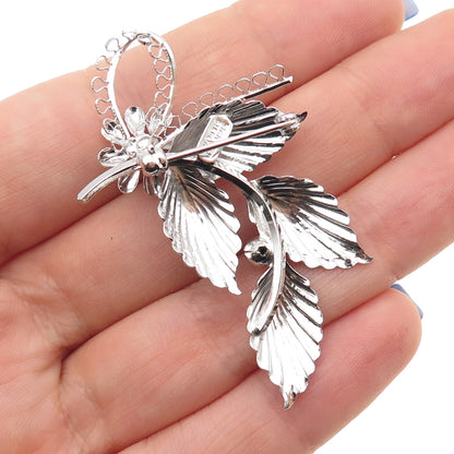 Star-Art 925 Sterling Silver Antique Art Deco Flower & Leaf Oxidized Pin Brooch