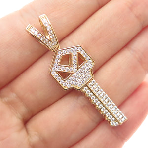 ATI ANNIKA WITT 925 Sterling Silver Gold Plated Round-Cut C Z Key Charm Pendant