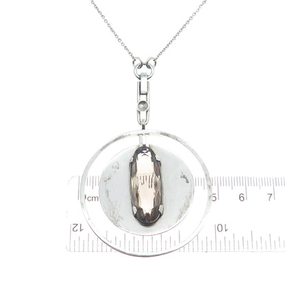 DENING-LEIPZIG 900 Silver Vintage Smoky Quartz Modernist Chain Necklace 16-18"