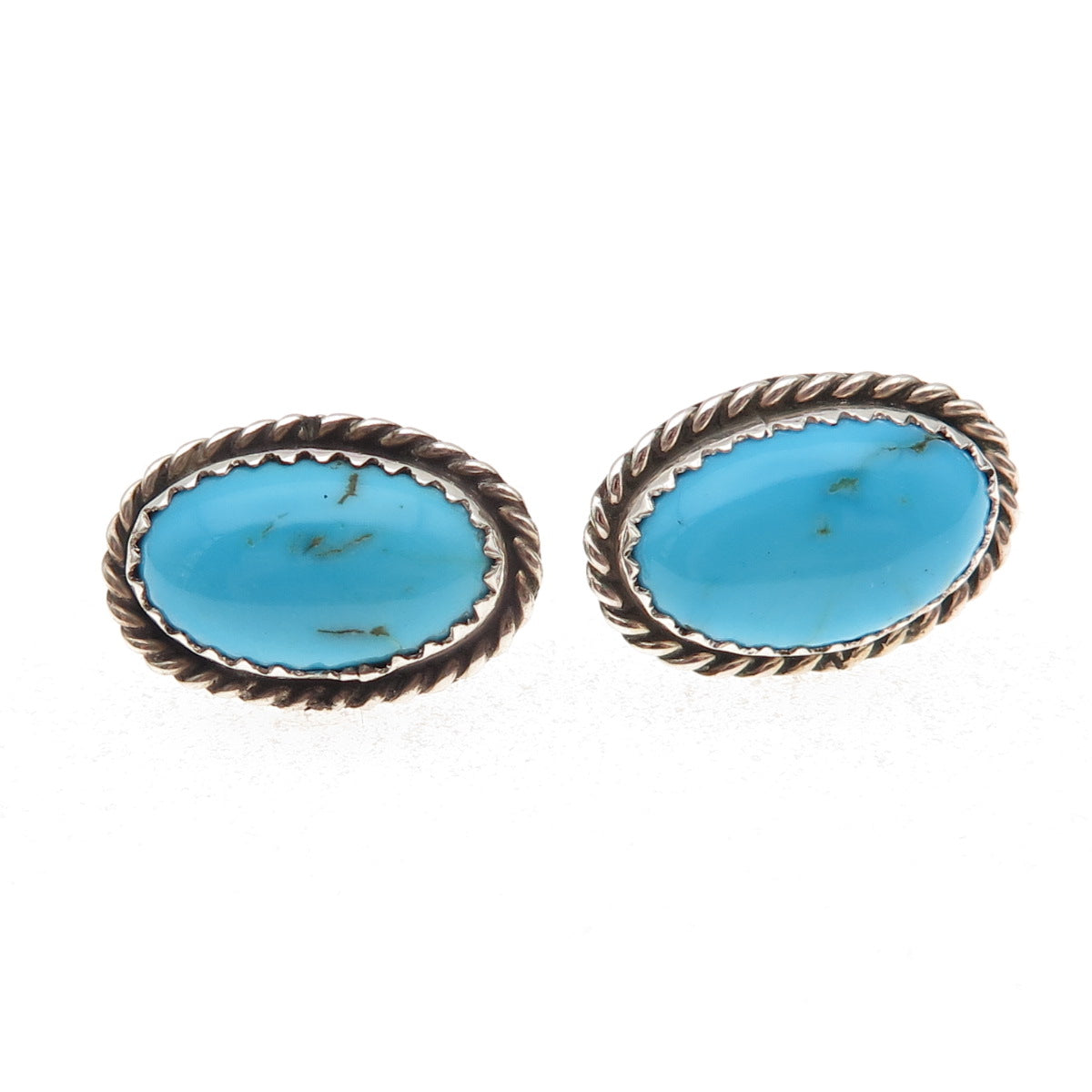 925 Sterling Silver Vintage Real Bisbee Turquoise Oxidized Earrings