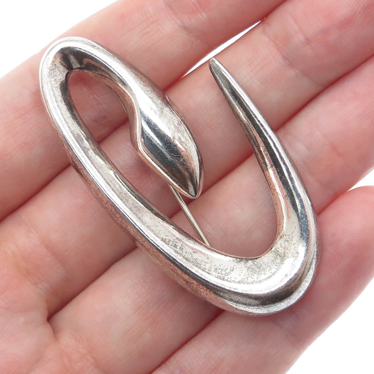925 Sterling Silver Vintage Modernist Letter "C" Initial Oxidized Pin Brooch