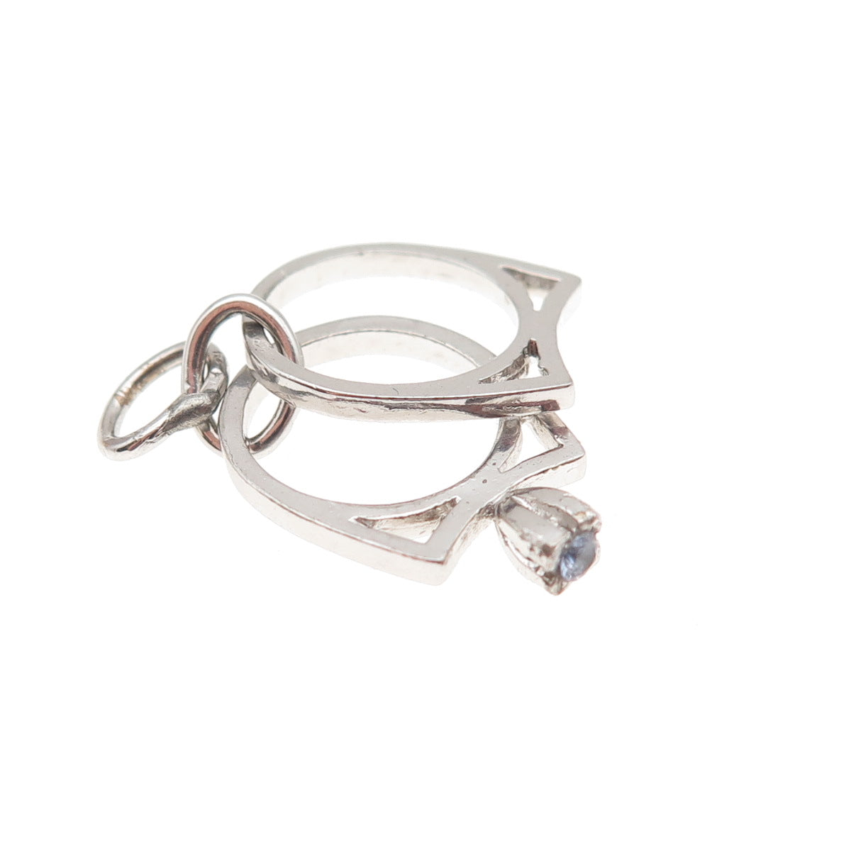 925 Sterling Silver Antique Art Deco Rhinestone Wedding Rings Mini Charm Pendant