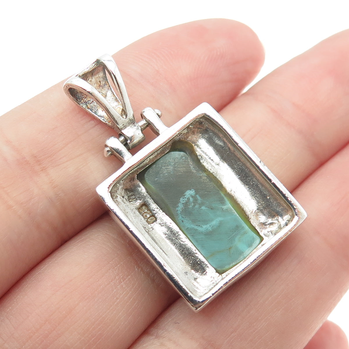 CHAPAL ZENRAY 925 Sterling Silver Vintage Real Turquoise Granulated Pendant