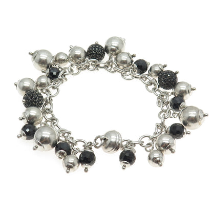 MILOR 925 Sterling Silver Vintage Italy Black Spinel Multi-Beads Bracelet 7"