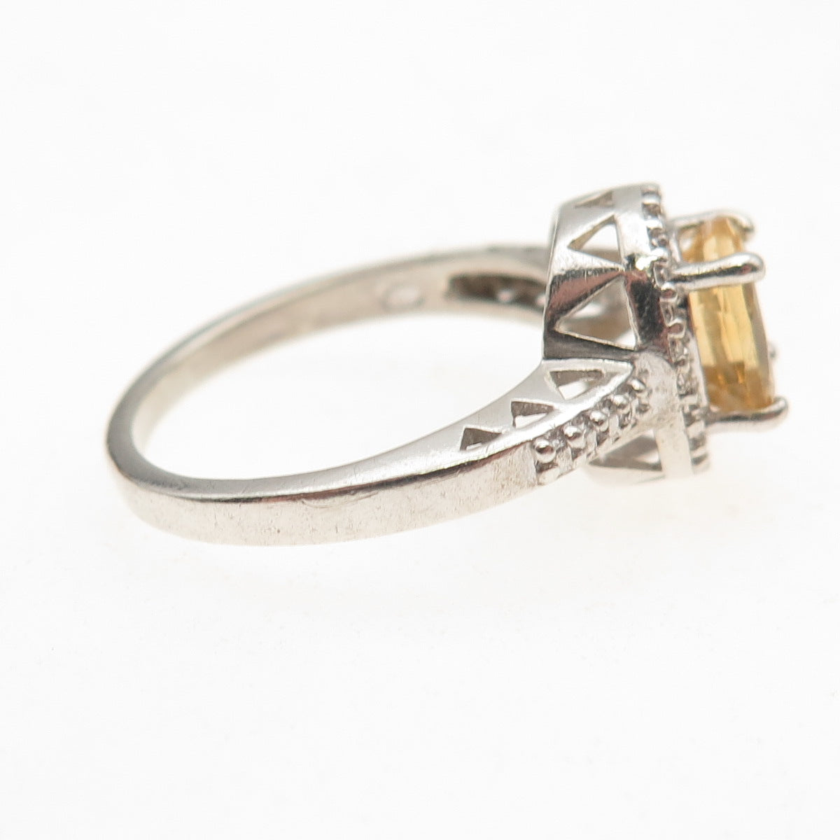 HN Heng Ngai 925 Sterling Silver Real Diamond Accent & Citrine Ring Size 7.25