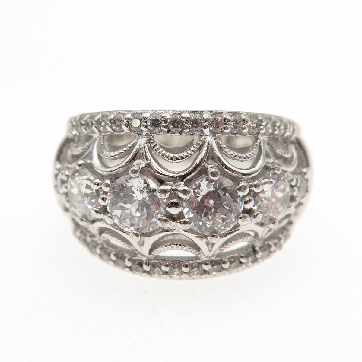 Tacori IV 925 Sterling Silver Round-Cut C Z Filigree Ring Size 6.25