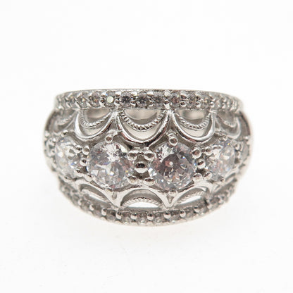 Tacori IV 925 Sterling Silver Round-Cut C Z Filigree Ring Size 6.25