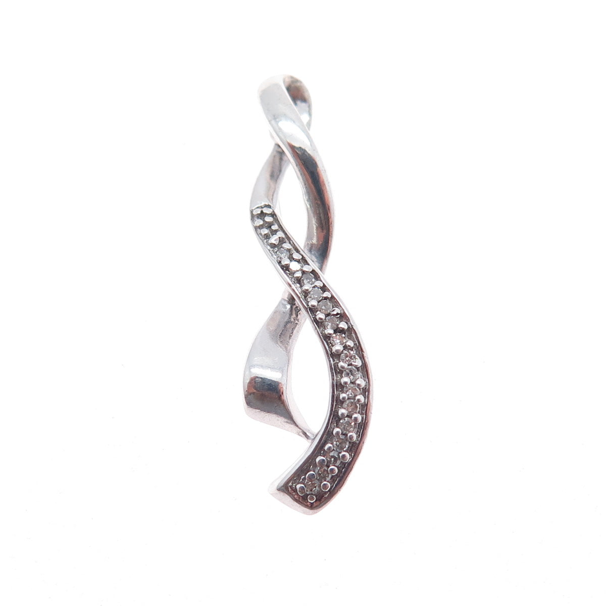JANE SEYMOUR 925 Sterling Silver Real Diamond Twisted Ribbon Slide Charm Pendant