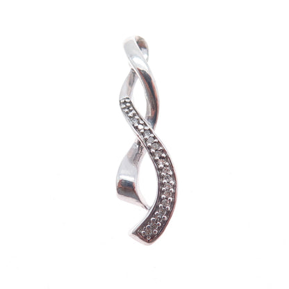 JANE SEYMOUR 925 Sterling Silver Real Diamond Twisted Ribbon Slide Charm Pendant