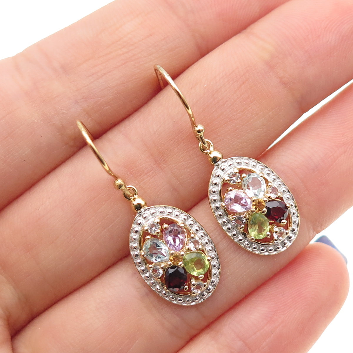 DEE BERKLE Sterling Silver Gold Plated Topaz Amethyst Garnet & Peridot Earrings