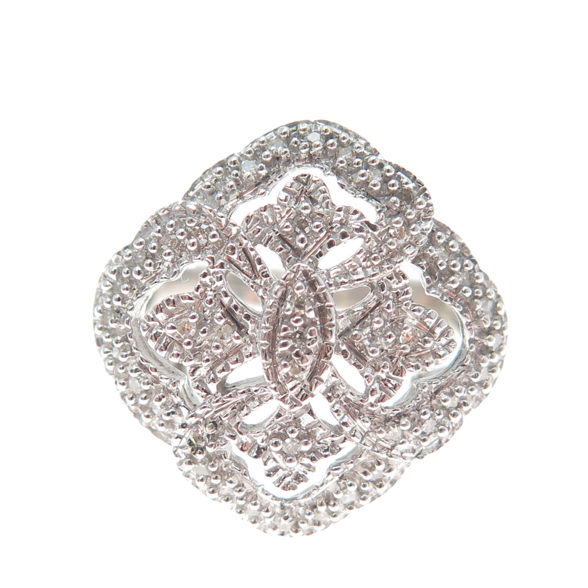 CHUCK CLEMENCY 925 Sterling Silver Real Diamond Cross Sparkle Ring Size 9.25
