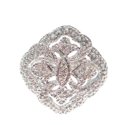 CHUCK CLEMENCY 925 Sterling Silver Real Diamond Cross Sparkle Ring Size 9.25