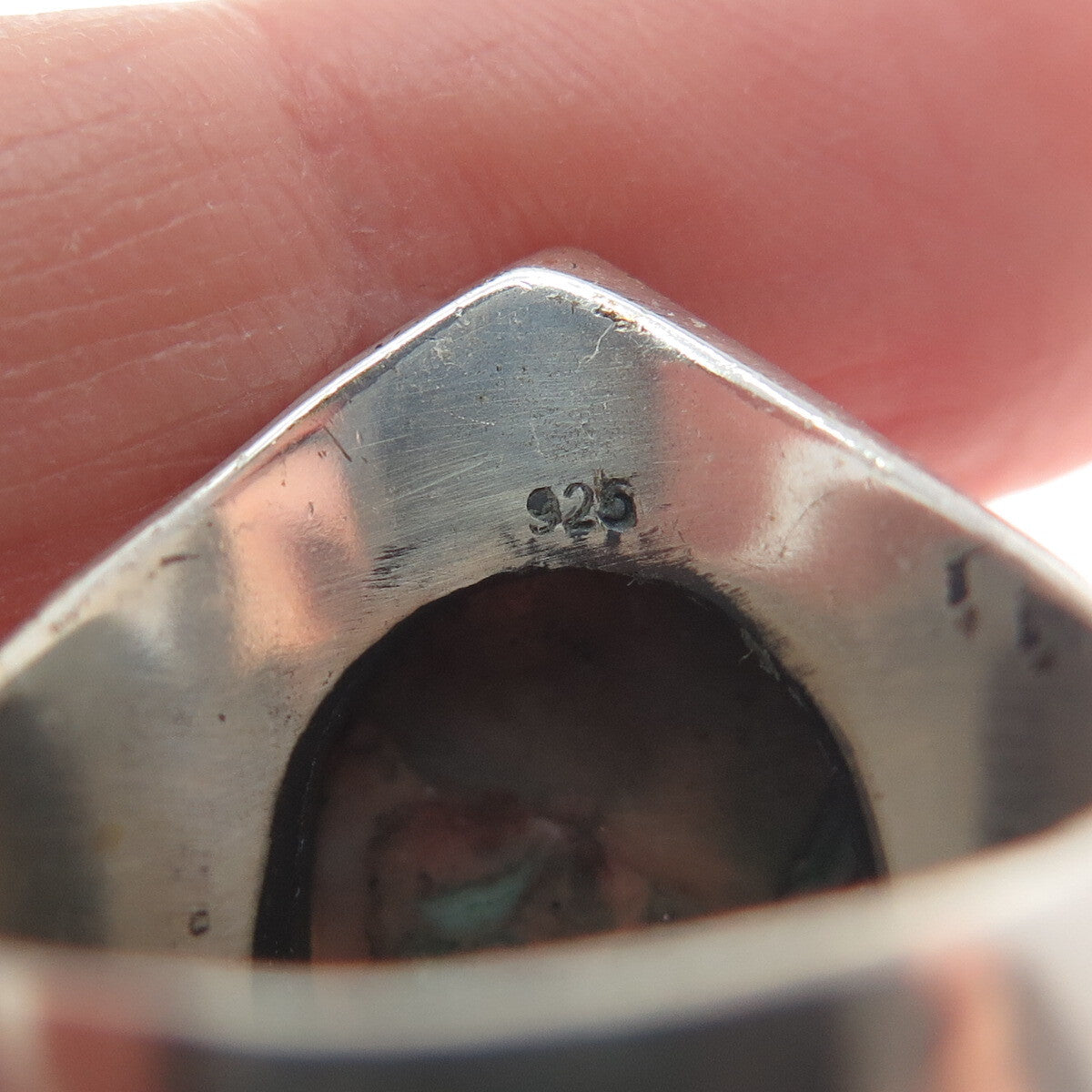 925 Sterling Silver Vintage Real Agate Harp Roped Oxidized Ring Size 9.75