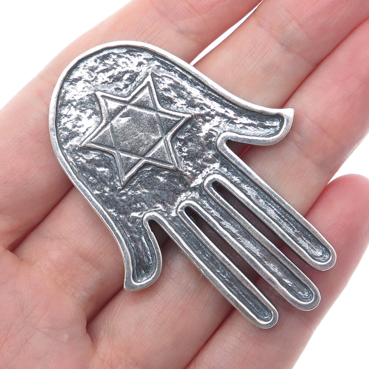 925 Sterling Silver Vintage Star of David Hamsa Oxidized Amulet