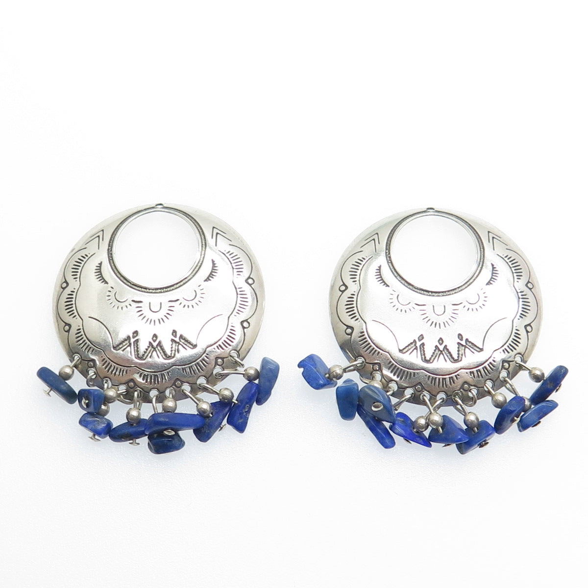 CAROLYN POLLACK Old Pawn 925 Sterling Silver Vintage Real Lapis Jacket Earrings