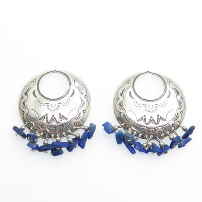 CAROLYN POLLACK Old Pawn 925 Sterling Silver Vintage Real Lapis Jacket Earrings