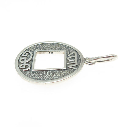 925 Sterling Silver Vintage Chinese Coin Good Fortune Amulet Pendant