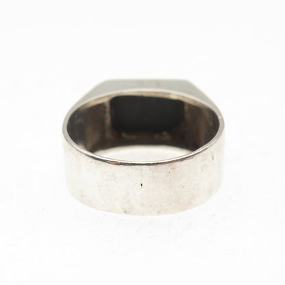 Old Pawn Sterling Silver Vintage Southwestern Black Onyx Signet Ring Size 9.25