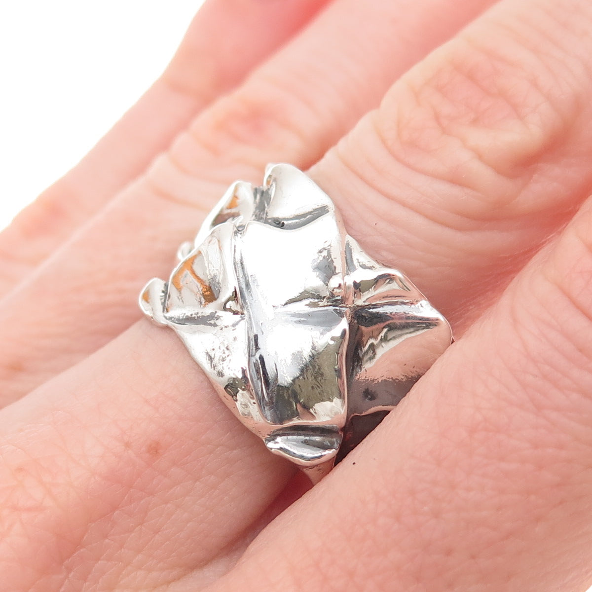 925 Sterling Silver Vintage Modernist Dragon Skin Oxidized Ring Size 9.25