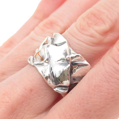 925 Sterling Silver Vintage Modernist Dragon Skin Oxidized Ring Size 9.25