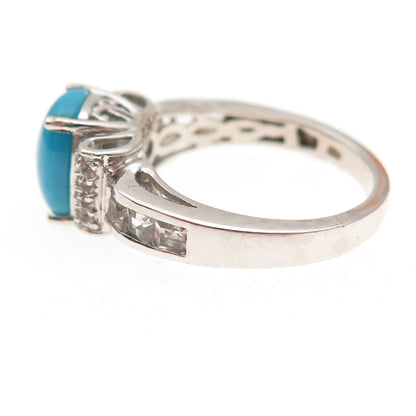 Chuck Clemency 925 Sterling Silver Real Turquoise & White Topaz Ring Size 8