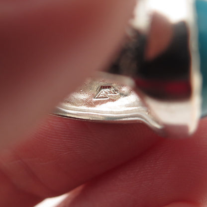 AIL Aluma 925 Sterling 2-Tone Vintage Real Turquoise Modernist Ring Size 6.25