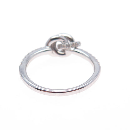 925 Sterling Silver Real Round-Cut Diamond Knot Ring Size 6.75