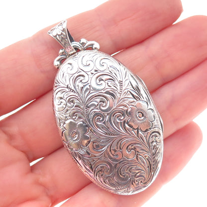 925 Sterling Silver Antique Art Deco Engraved Monogram Floral Locket Pendant