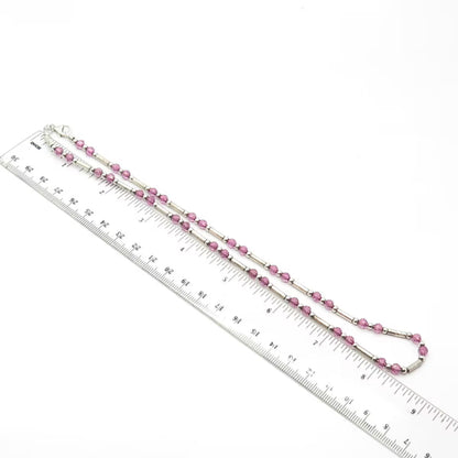 925 Sterling Silver Vintage Italy Purple Crystal Beads Tube Bar Necklace 18"