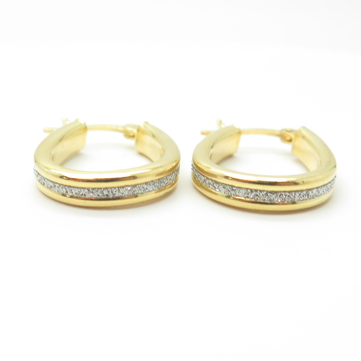 HAN 925 Sterling Silver Gold Plated Diamond-Imitation Oval Hoop Earrings