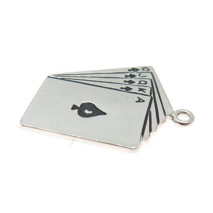 925 Sterling Silver Vintage Royal Flush Spades Poker Minimalist Charm Pendant