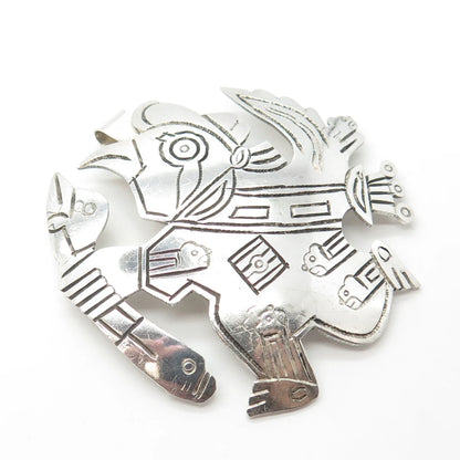925 Sterling Silver Vintage Welsch Peruvian Tribal Bird Hunter Brooch & Pendant