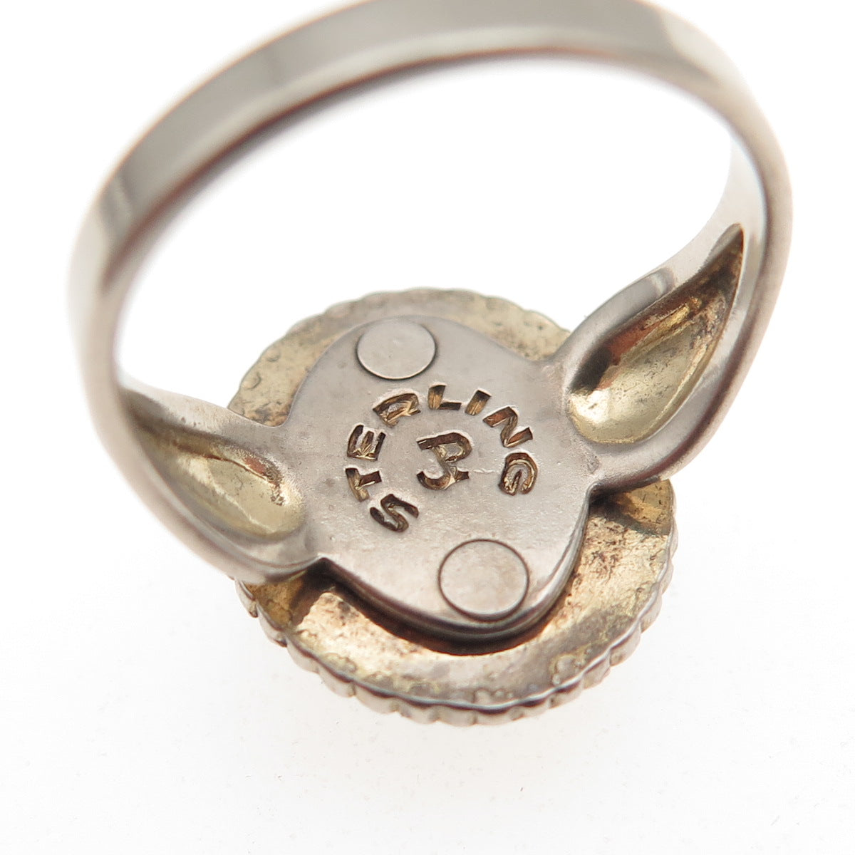 Pacific Jewelry 925 Sterling Silver 2-Tone Vintage Real Jade Ring Size 3.5