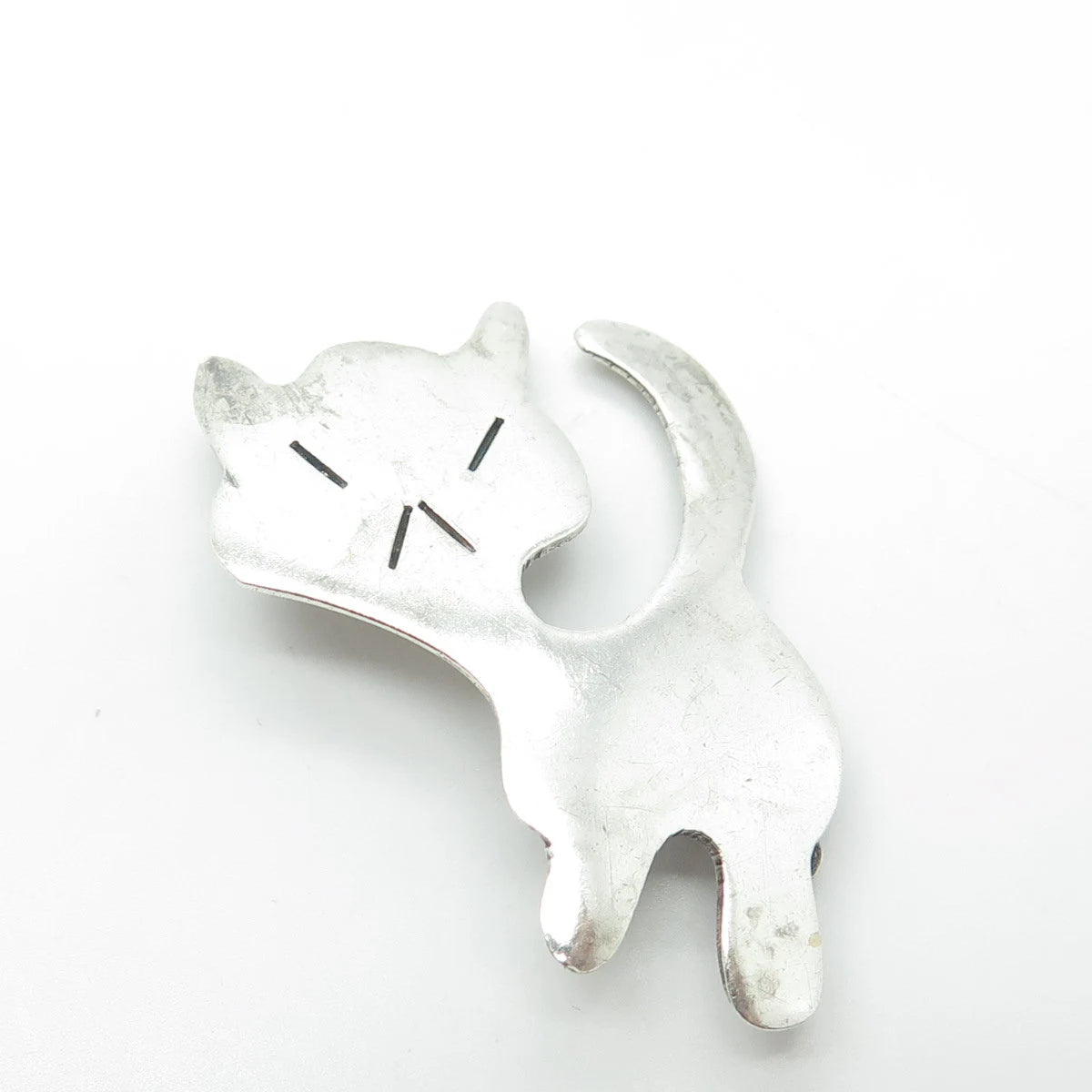 925 Sterling Silver Vintage Mexico Angry Cat Modernist Pin Brooch