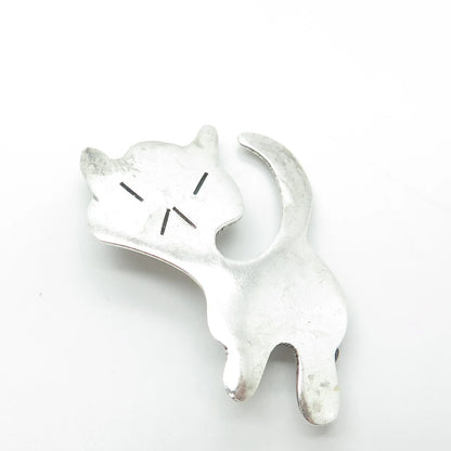 925 Sterling Silver Vintage Mexico Angry Cat Modernist Pin Brooch
