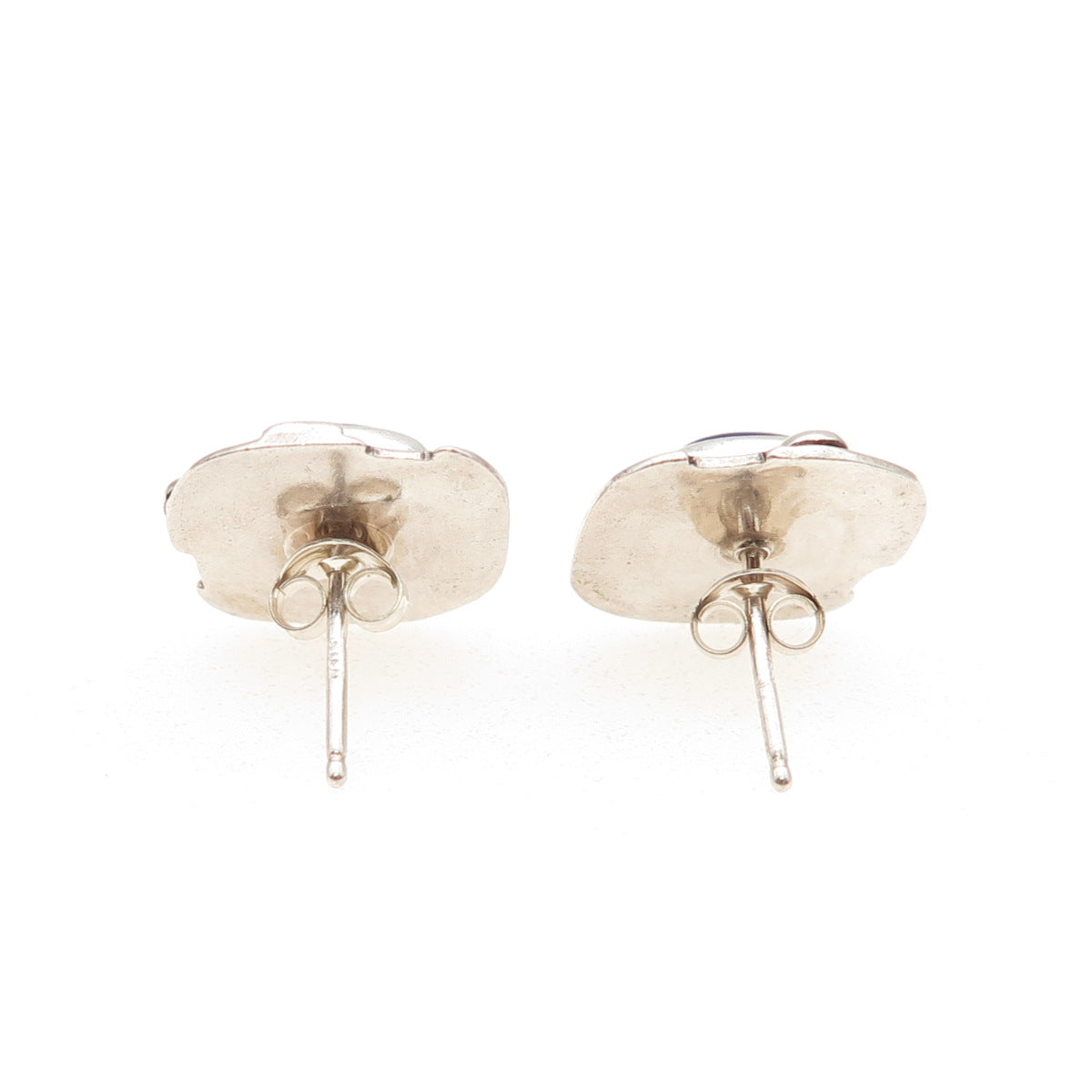 925 Sterling Silver Vintage Real Lapis Lazuli Modernist Stud Earrings