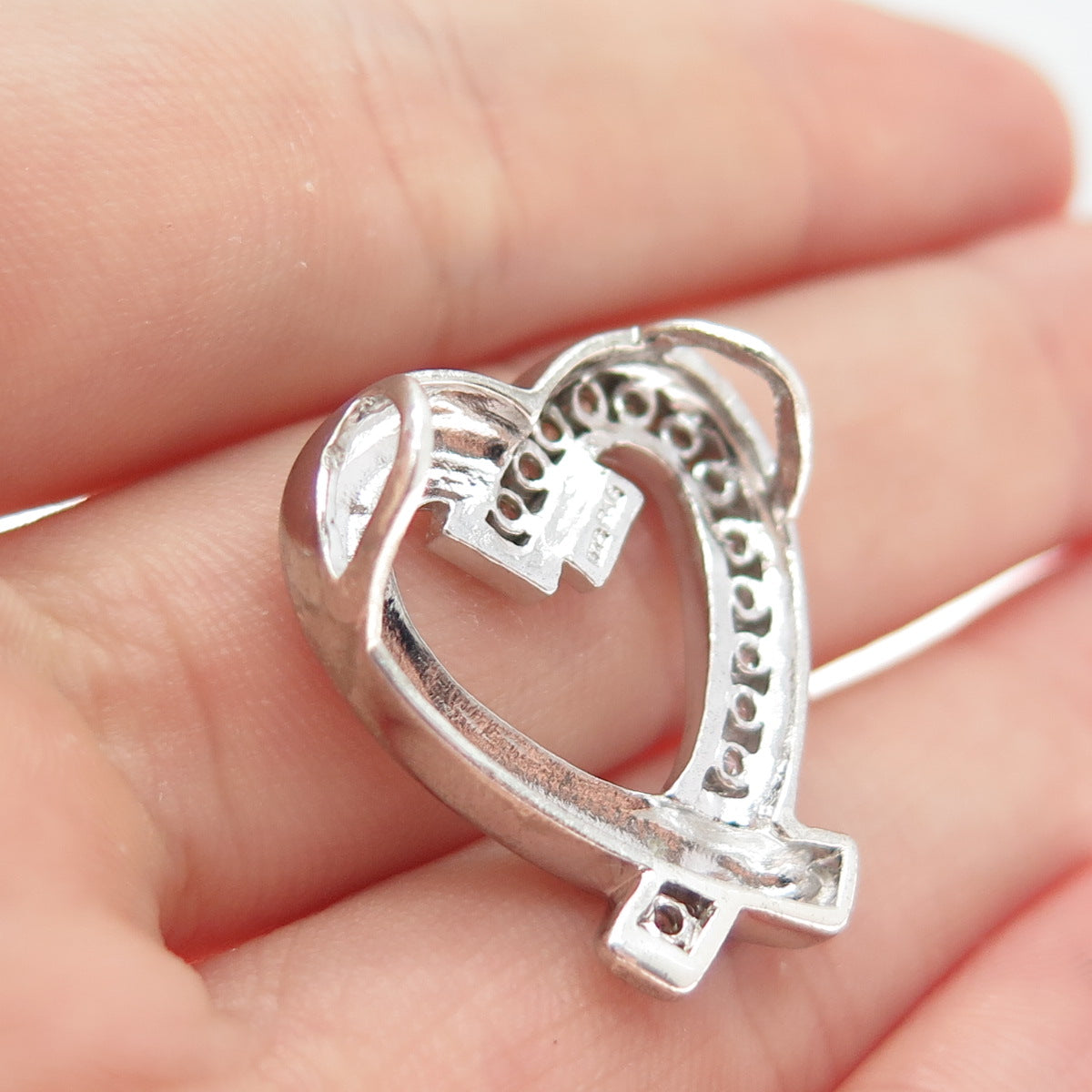 925 Sterling Silver Round-Cut C Z Heart Slide Charm Pendant