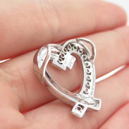 925 Sterling Silver Round-Cut C Z Heart Slide Charm Pendant