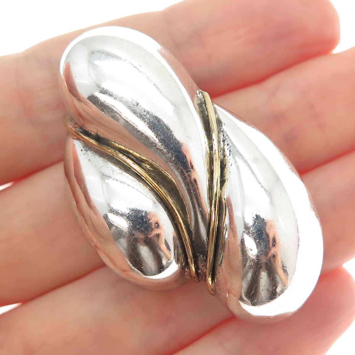 925 Sterling Silver 2-Tone Vintage Mexico Modernist Cloud Pin Brooch
