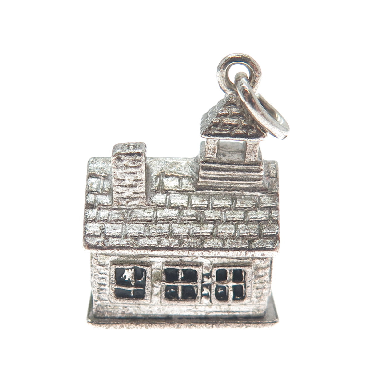 WELLS Sterling Silver Antique Art Deco Old Church Minimalist 3D Charm Pendant