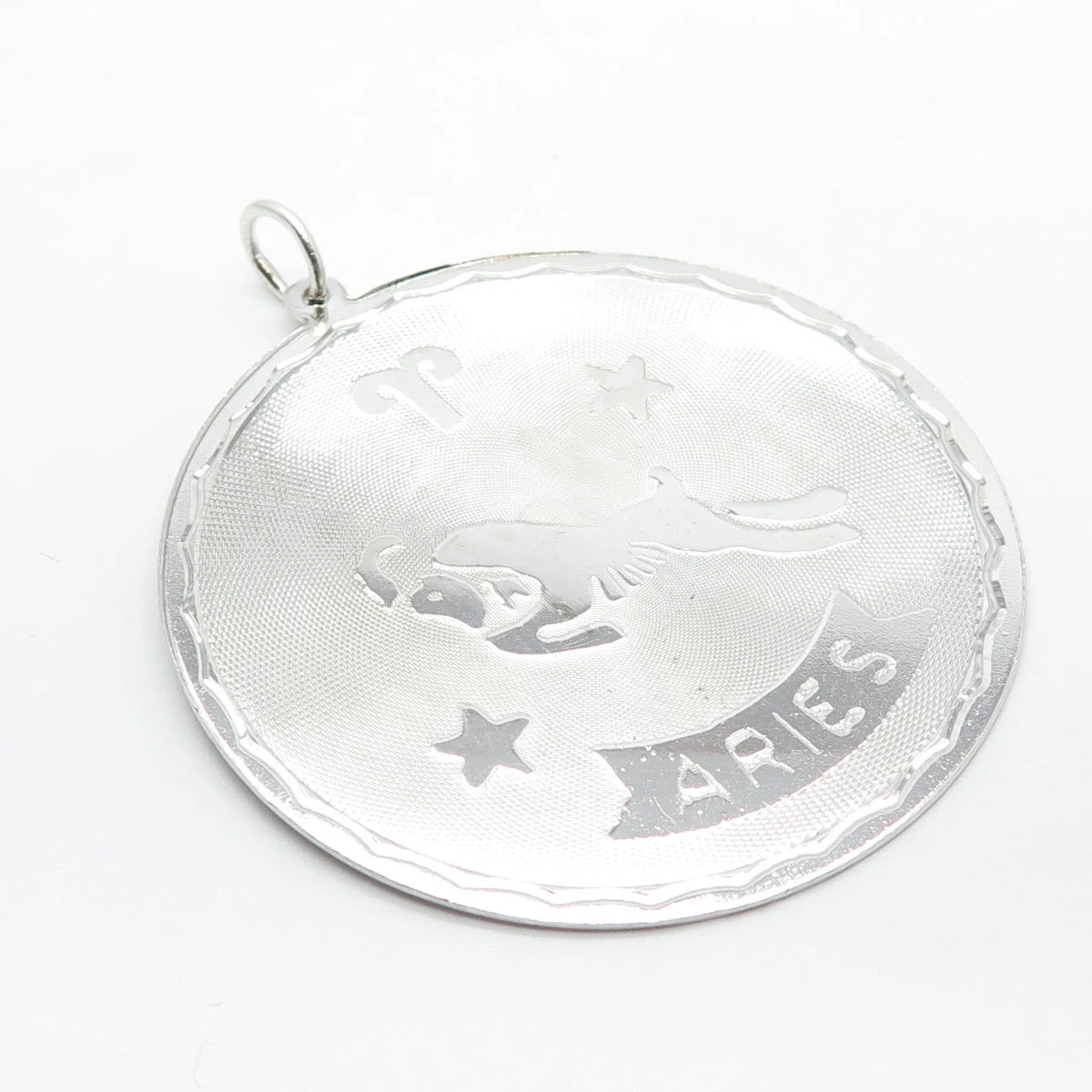 925 Sterling Silver Vintage Aries Zodiac Sign Round Pendant