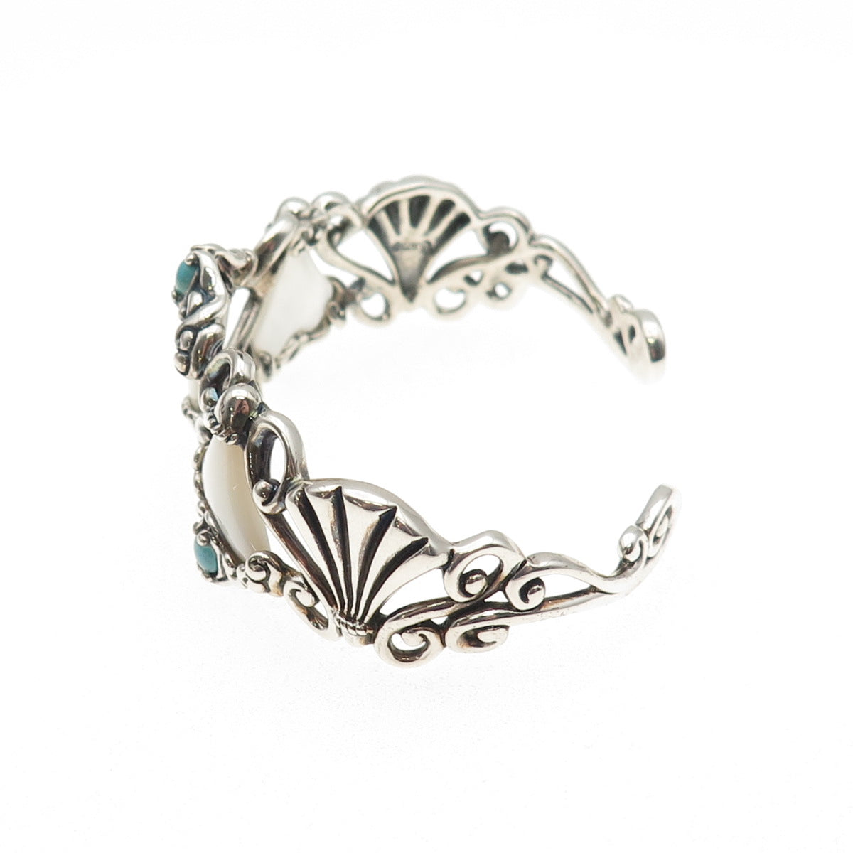 Carolyn Pollack Sterling Vintage Real Turquoise & MOP Adjustable Bracelet 5.75"