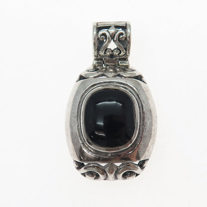 925 Sterling Silver Vintage Real Black Onyx Ornate Oxidized Charm Pendant