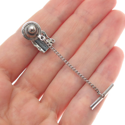 OSTBY & BARTON 925 Sterling Vintage Golf Club Oxidized Tie Tack w/ Button Chain
