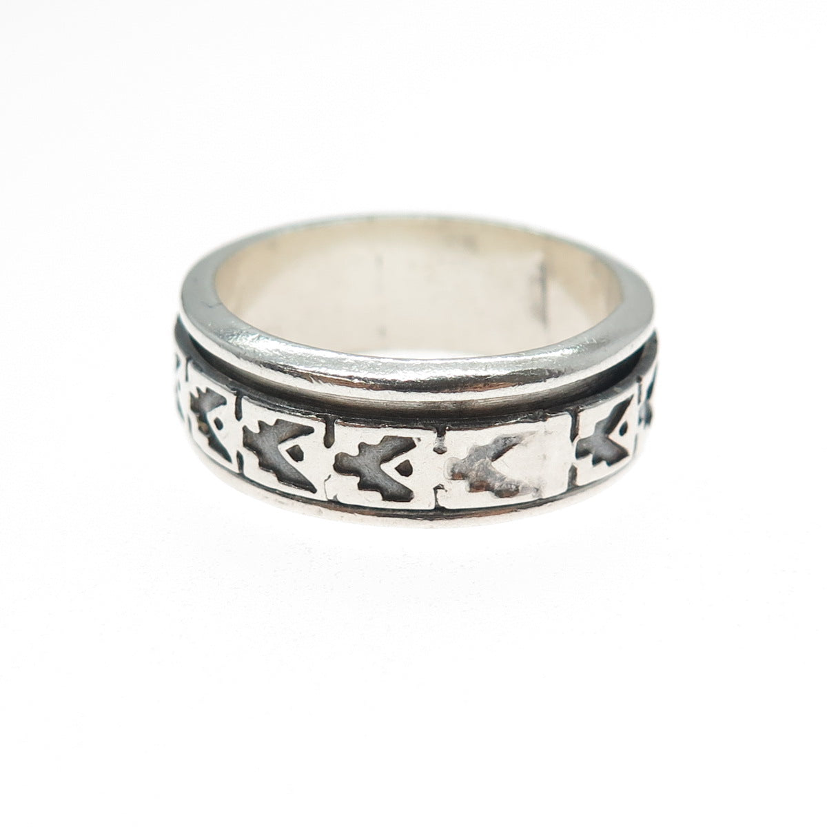 925 Sterling Silver Vintage Mexico Arrow Oxidized Rotating Band Ring Size 9.5