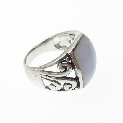 925 Sterling Silver Vintage Real Blue Lace Agate Gemstone Ring Size 8